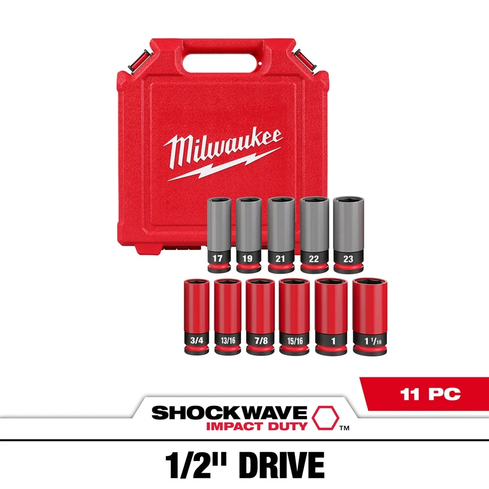 Milwaukee 49-66-7833 SHOCKWAVE Impact Duty 1/2 Drive SAE & Metric 11PC Lug Nut Wheel Socket Set