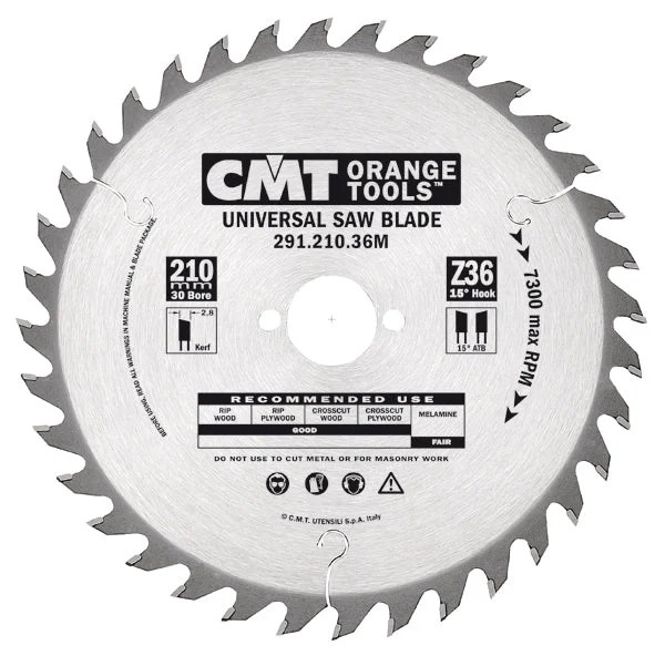 CMT 291.210.36M General Purpose Saw Blade, 8-1/4-Inch X 36 Teeth 15¼ ATB with 30mm Bore
