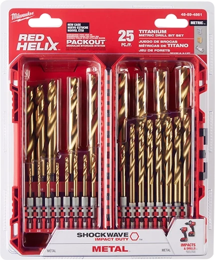 Milwaukee 48-89-4861 SHOCKWAVE Impact Duty RED HELIX Titanium Metric Drill Bit Set - 25PC