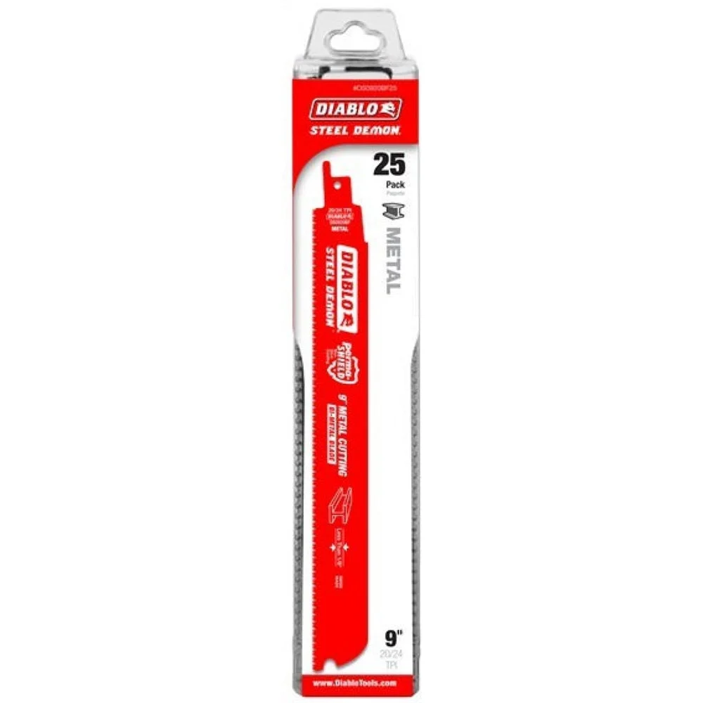 Diablo Tools 9" 20/24Tpi Bi-Metal Reciprocating Saw Blades For Thin Metal (25-Pack)