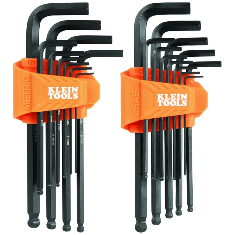 Klein BLS22 Ball End Hex Key Set, SAE + Metric, 22 Pc