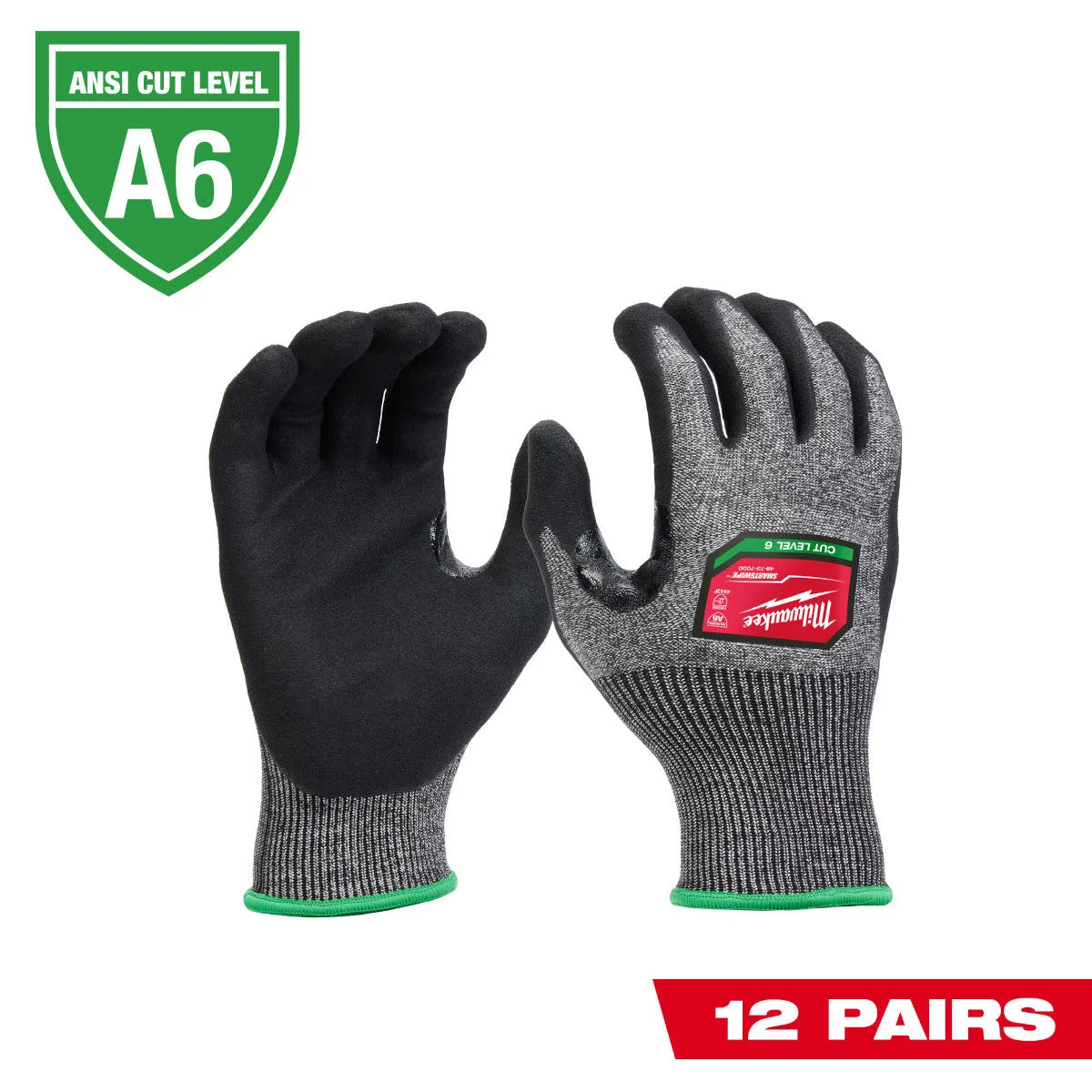 Milwaukee 48-73-7000B 12 Pair Cut Level 6 High-Dexterity Nitrile Dipped Gloves
