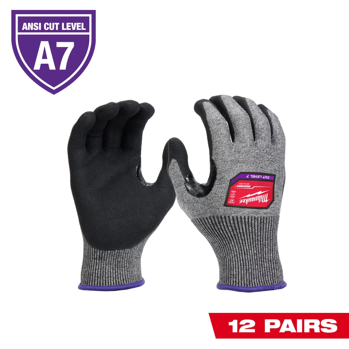 Milwaukee 48-73-7010B 12 Pair Cut Level 7 High-Dexterity Nitrile Dipped Gloves