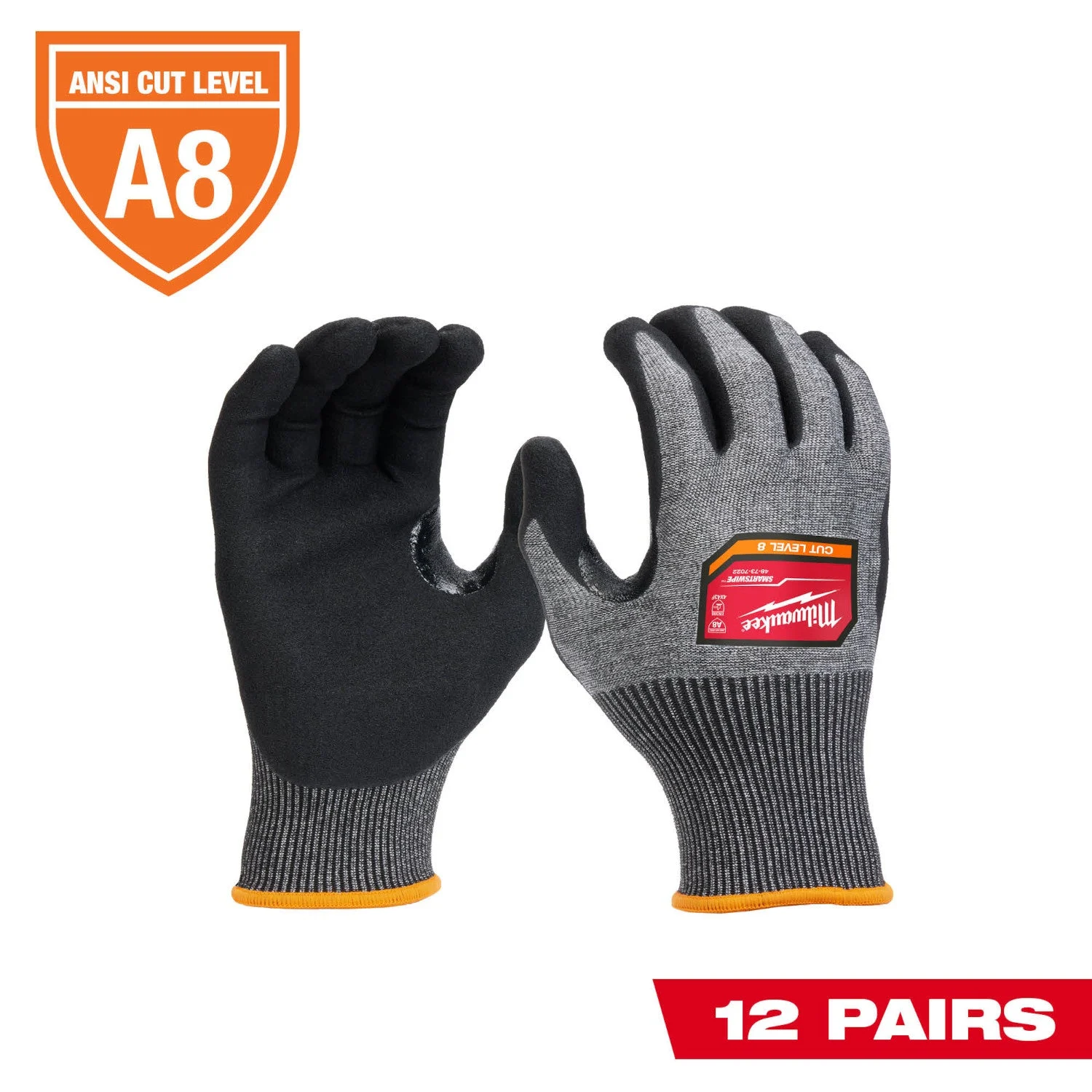 Milwaukee 48-73-7020B 12 Pair Cut Level 8 High-Dexterity Nitrile Dipped Gloves
