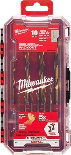 Milwaukee 48-89-4633 SHOCKWAVE RED HELIX Titanium Drill Bit Set -10 PC