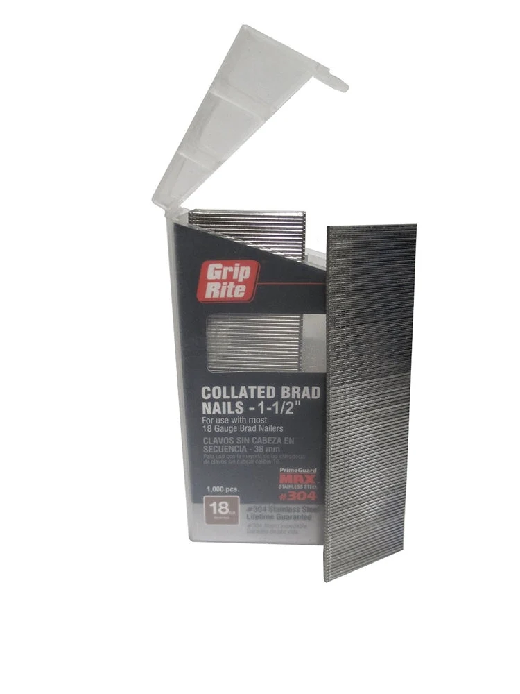 PrimeSource MAXB64877 Stainless Steel 1 gauge Straight Brad Nails 1-1/2" 304SS - 1,000 pc Belt Clip