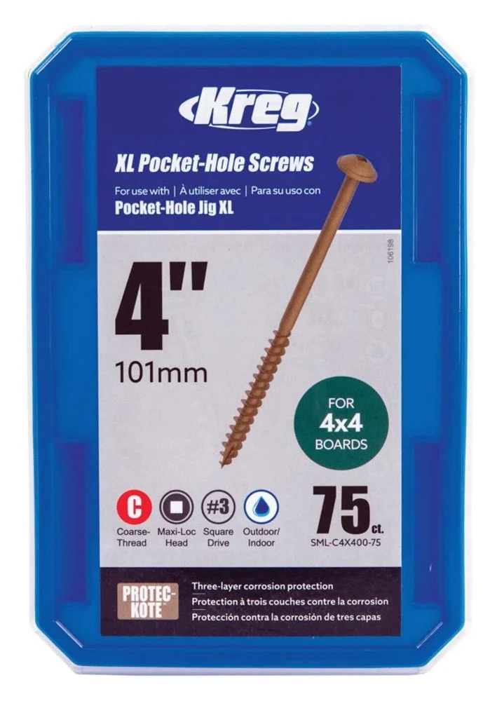 Kreg Sml-C4X400-75 Hd Protec-Kote Pocket-Hole Screws - 101Mm / 4.00", Coarse-Thread, Maxi-Loc, 75-Count