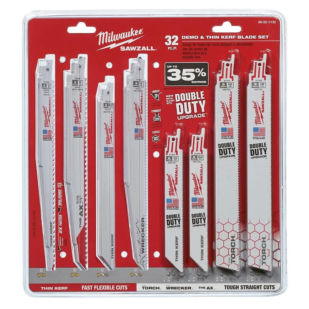 Milwaukee 49-22-1132 SAWZALL BL MEGA SET - THIN KERF & DEMO 32PC