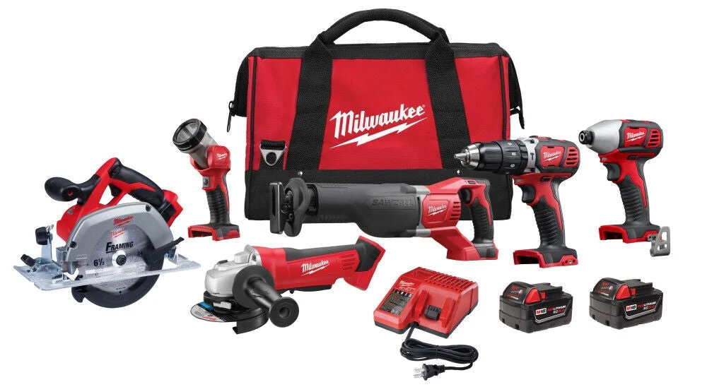 Milwaukee 2696-26 M18 COMBO HD/1/4 HEX IMP DR/CIRC/SWZL/GRINDR/LGT KIT