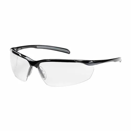 PIP 250-33-0010 Commander Eyewear, Clear Polycarbonate Lens, Anti-Reflective Coating, Semi-Rimless, Gloss Black Frame, Non-Slip Nose And Temple -12 Pack
