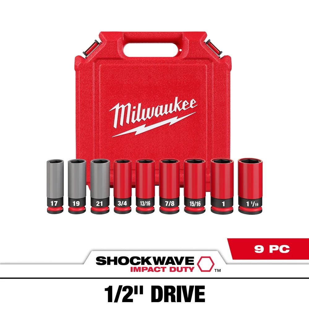 Milwaukee 49-66-7832 SHOCKWAVE Impact Duty 1/2 Drive SAE & Metric 9PC Lug Nut Wheel Socket Set