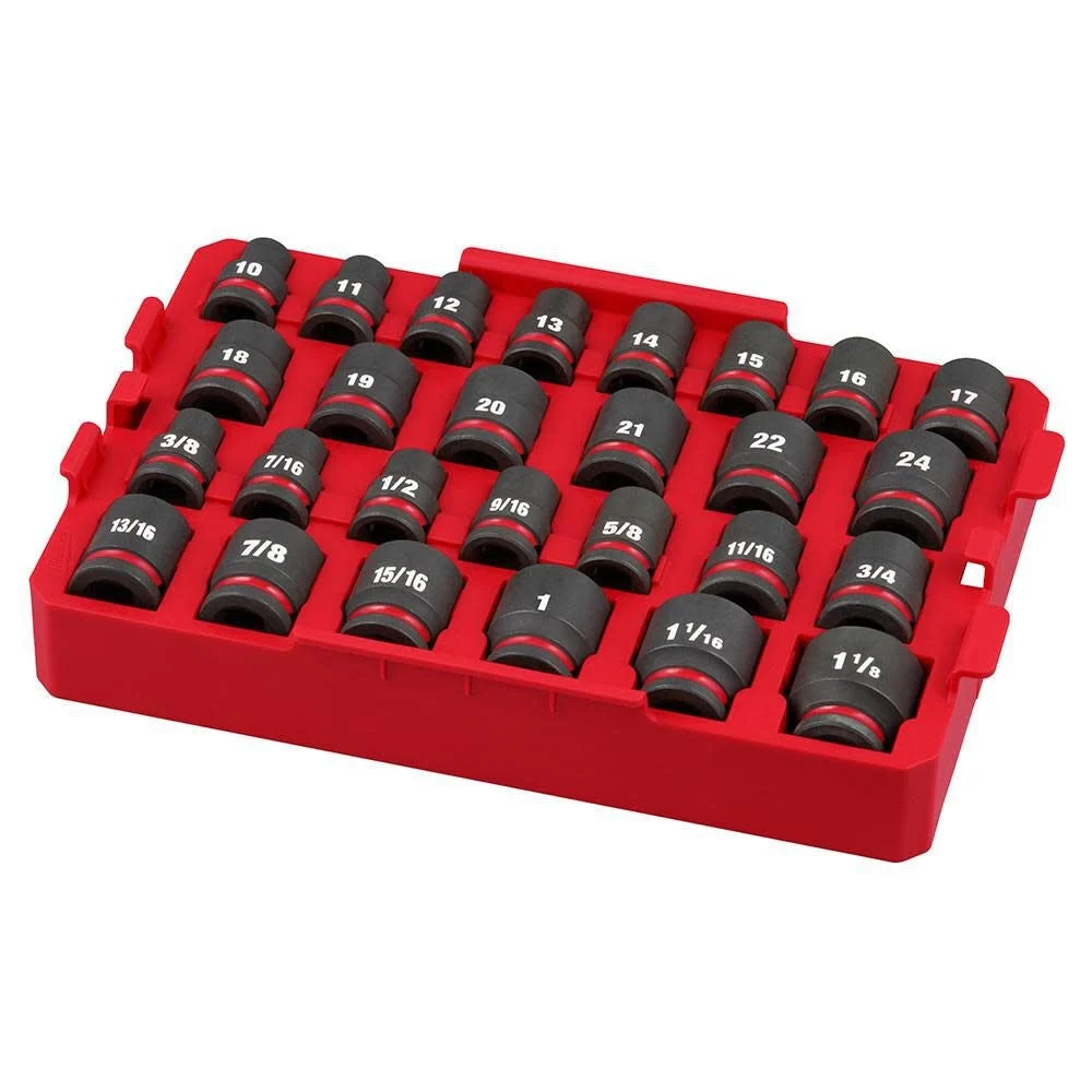 Milwaukee 49-66-6819 SHOCKWAVE Impact Duty Socket 1/2" Dr 27PC SAE TRAY Set