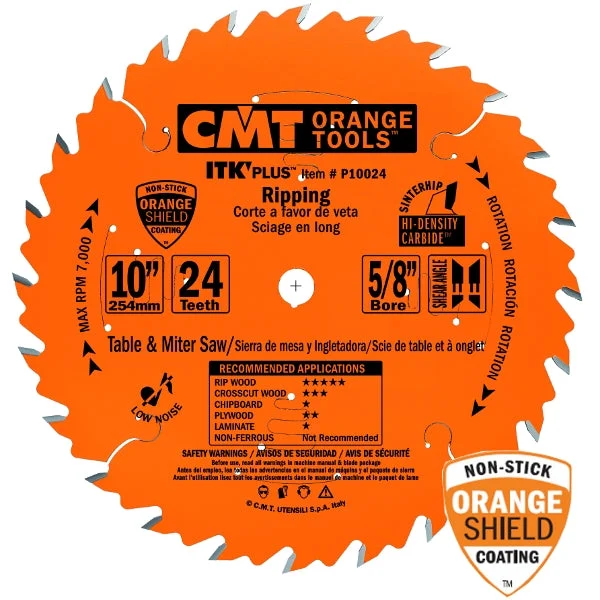 CMT P10024 ITK Plus Ripping Saw Blade, 10 x 24 Teeth, 10¼ ATB+Shear with 5/8-Inch bore