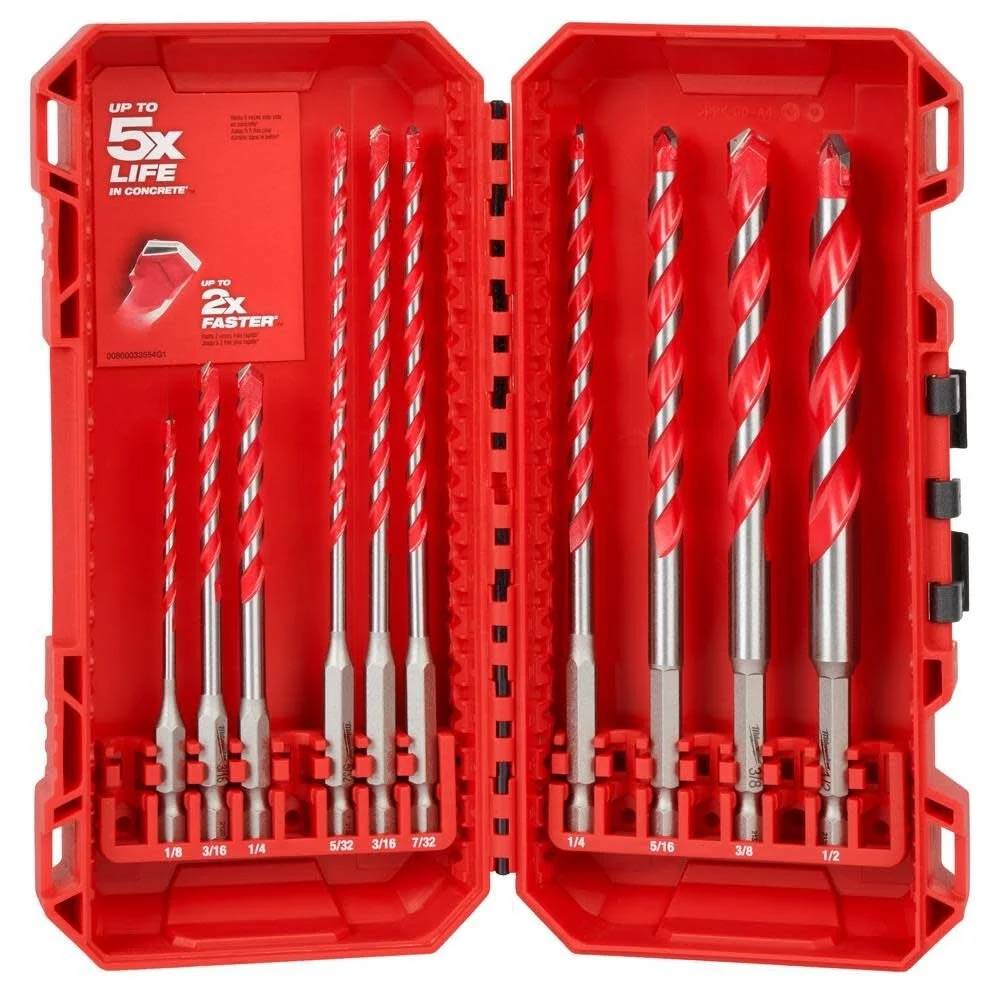 Milwaukee 48-20-9058 10pc. SHOCKWAVE Impact Duty Carbide Hammer Drill Bit Kit