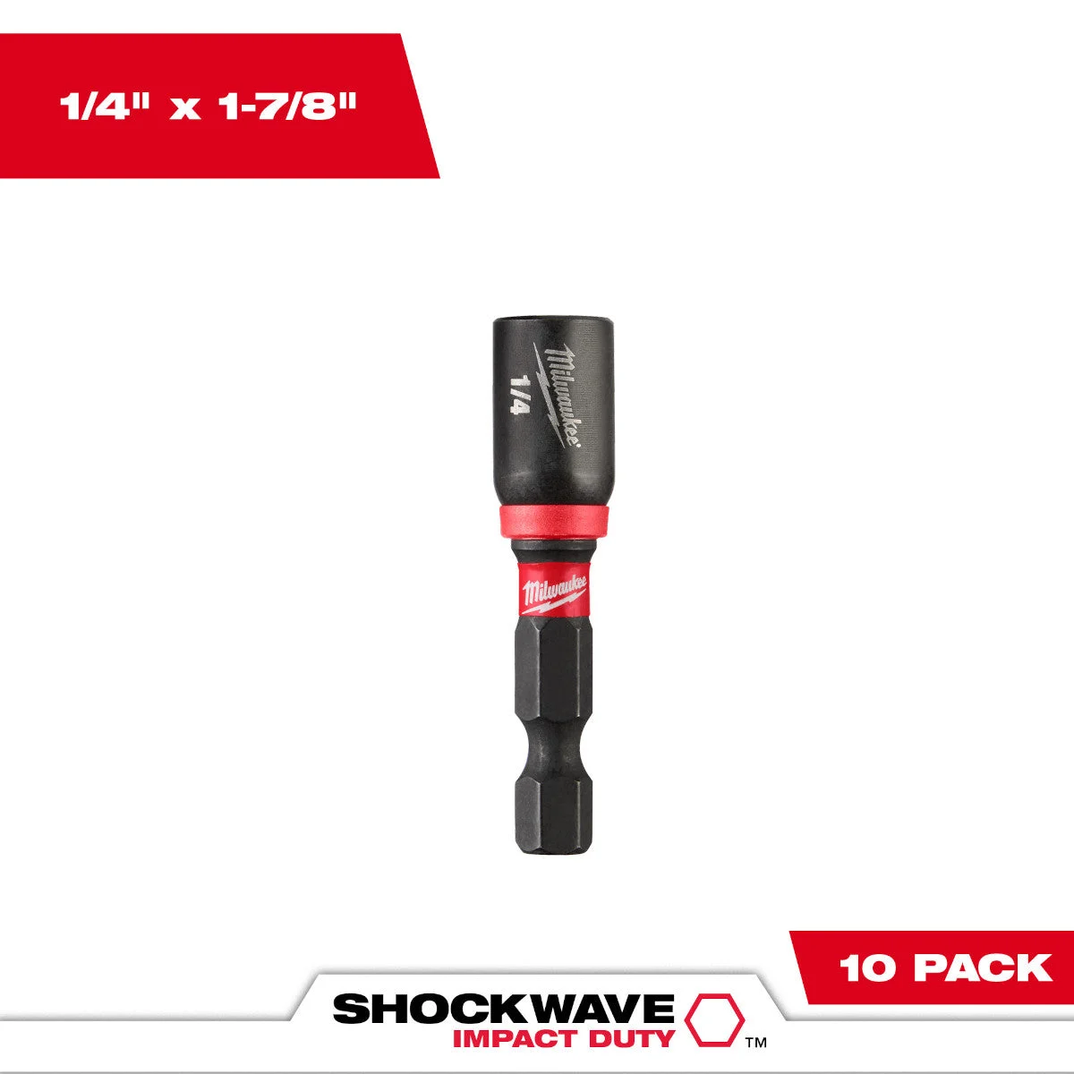 Milwaukee 49-66-0502 SHOCKWAVE Impact Duty 1/4" x 1-7/8" Magnetic Nut Driver 10PK