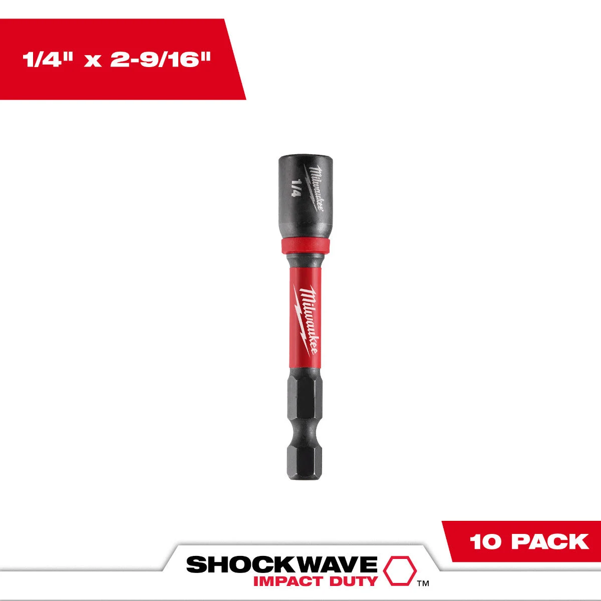 Milwaukee 49-66-0532 SHOCKWAVE Impact Duty 1/4" x 2-9/16" Magnetic Nut Driver 10PK