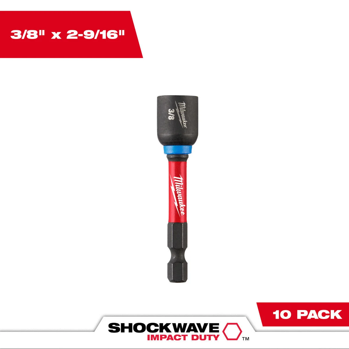 Milwaukee 49-66-0535 SHOCKWAVE Impact Duty 3/8" x 2-9/16" Magnetic Nut Driver 10PK