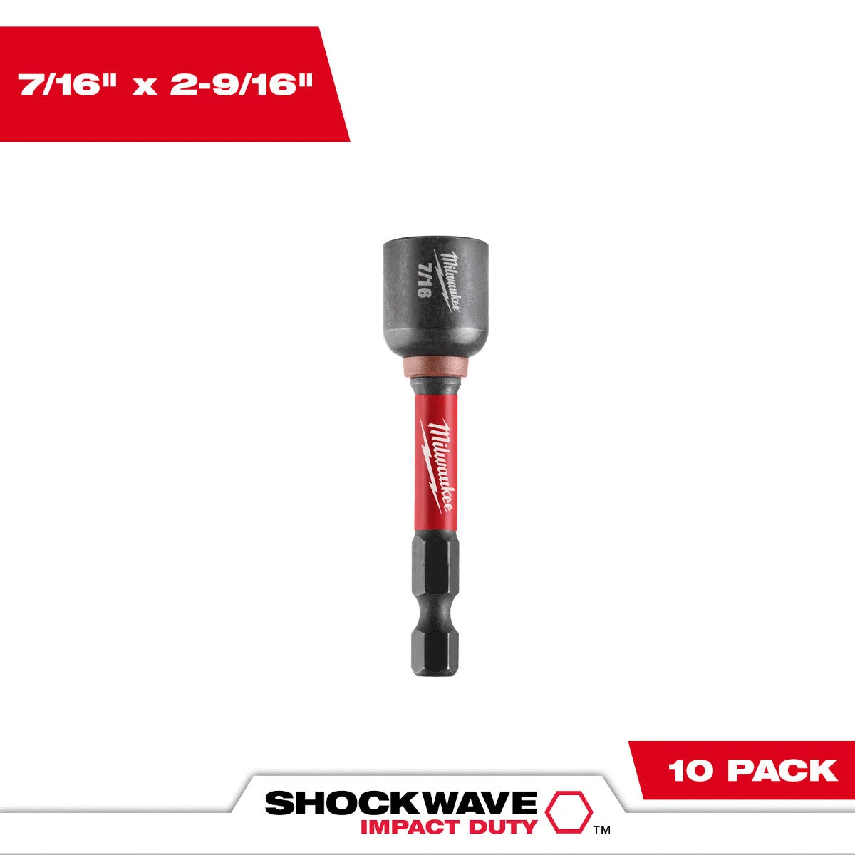 Milwaukee 49-66-0536 SHOCKWAVE Impact Duty 7/16" x 2-9/16" Magnetic Nut Driver 10PK