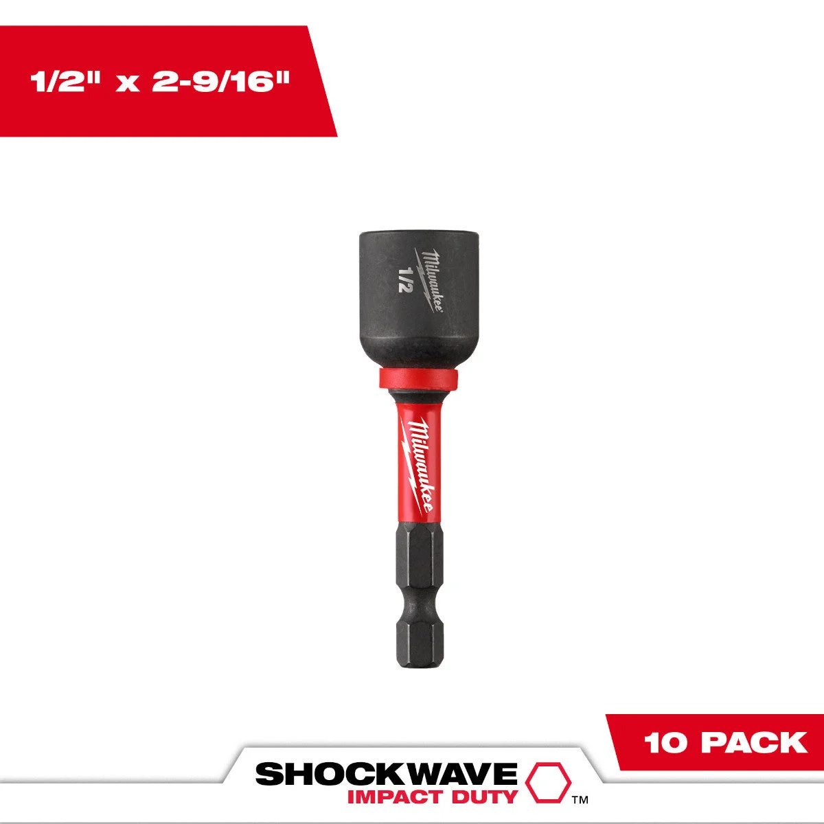 Milwaukee 49-66-0537 SHOCKWAVE Impact Duty 1/2" x 2-9/16" Magnetic Nut Driver 10PK