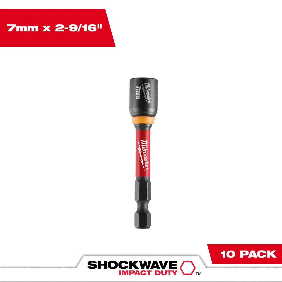 Milwaukee 49-66-0707 SHOCKWAVE Impact Duty 7MM x 2-9/16" Magnetic Nut Driver 10PK