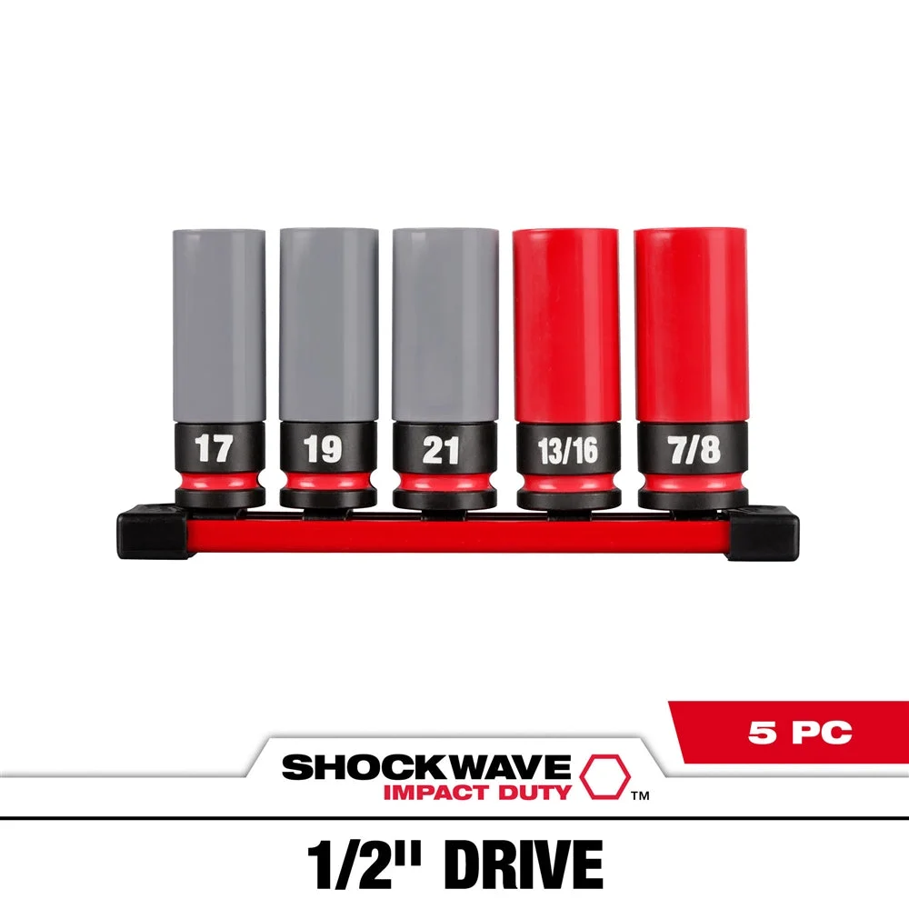 Milwaukee 49-66-7831 SHOCKWAVE Impact Duty 1/2 Drive SAE & Metric 5PC Lug Nut Wheel Socket Set