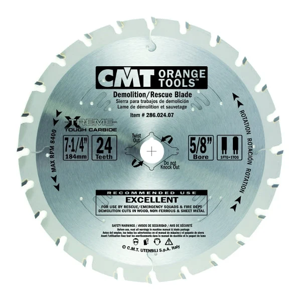 CMT 286.024.12 Demolition & Rescue Saw Blade, 12-Inch X 24 Teeth TCG Grind with 1-Inch Bore