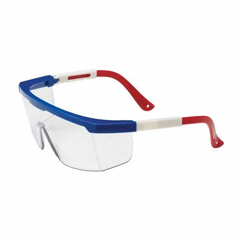 PIP 250-24-0300 Hi-Voltage Arc Eyewear, Clear Polycarbonate Lens, Anti-Scratch, Semi-Rimless Red/White/Blue Frame, Built-In Sideshields, Adjustable -12 Pack