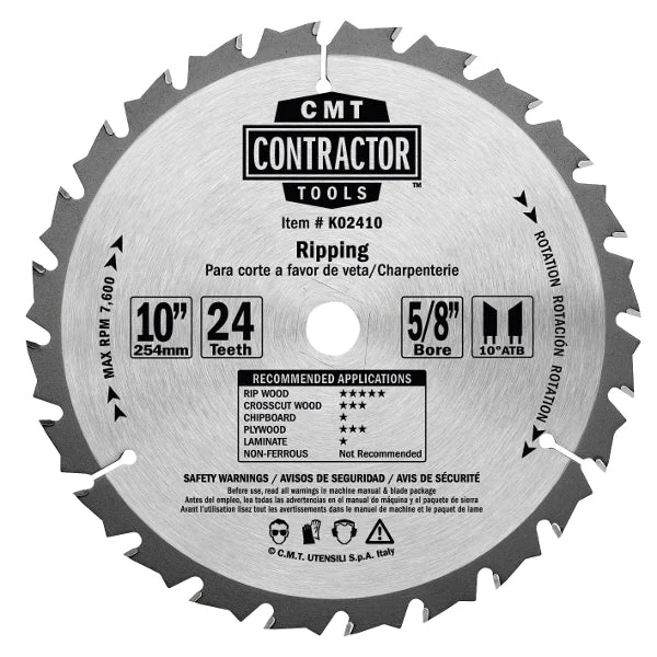 CMT K02412 ITK Contractor Ripping Saw Blade, 12 x 24 Teeth, 10ï¿½ ATB with 1-Inch bore