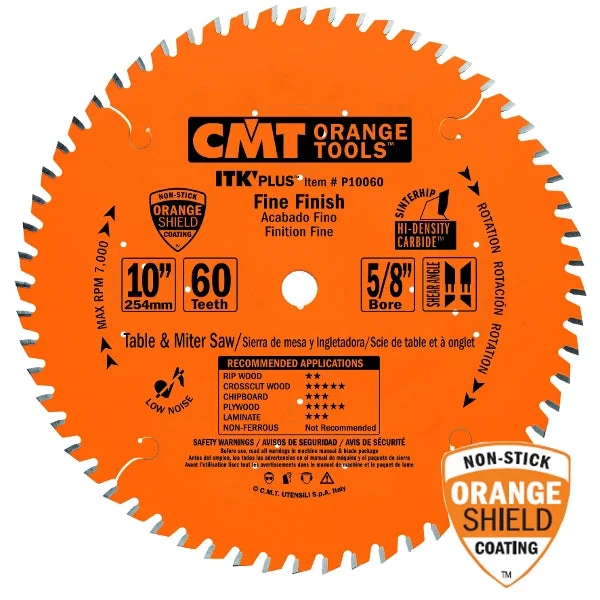 CMT P12072S ITK Plus Finish Sliding Compound Saw Blade, 12 x 72 Teeth, 10ï¿½ ATB+Shear with 1-Inch bore