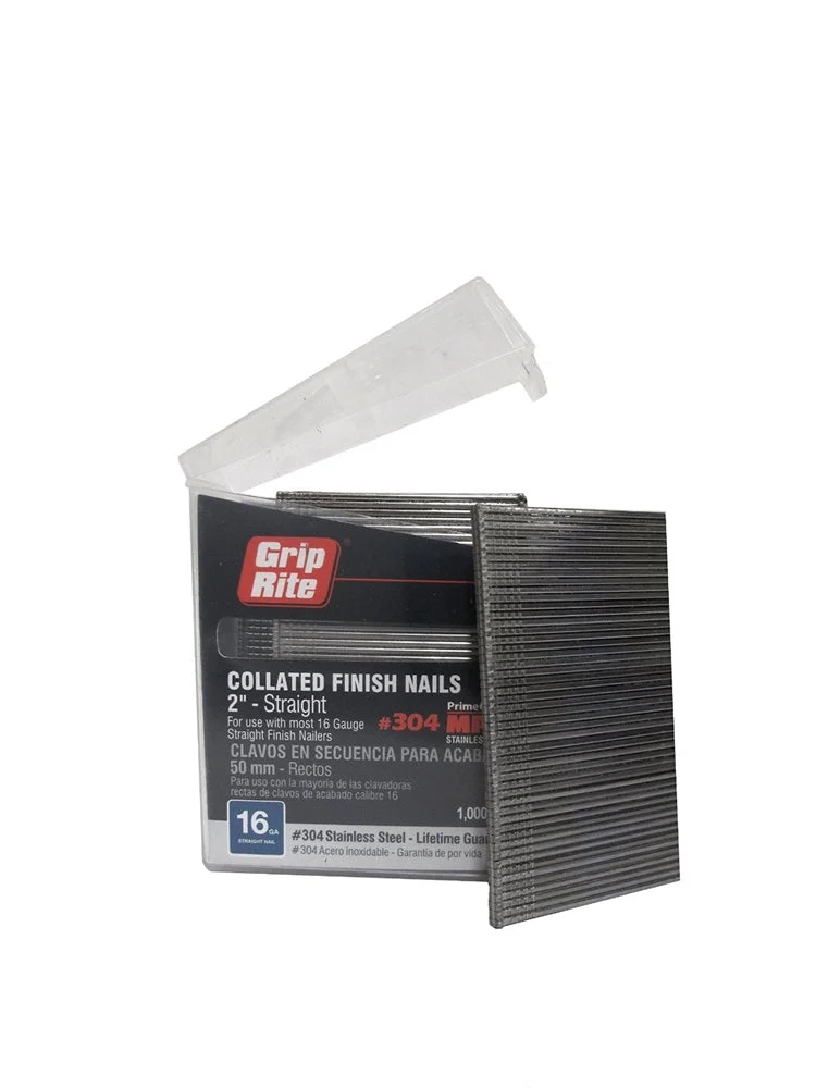 PrimeSource MAXB64873 Stainless Steel 16 gauge Straight Finish Nails 2" 304SS - 1,000 pc Belt Clip