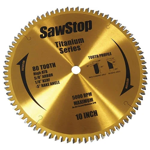 SawStop BTS-P-80HATB Titanium Series Premium Woodworking Blade - 80 Tooth