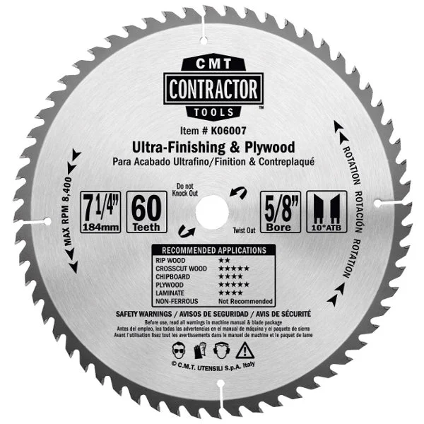 CMT K06007 ITK Contractor Saw Blade, 7-1/4 x 60 Teeth