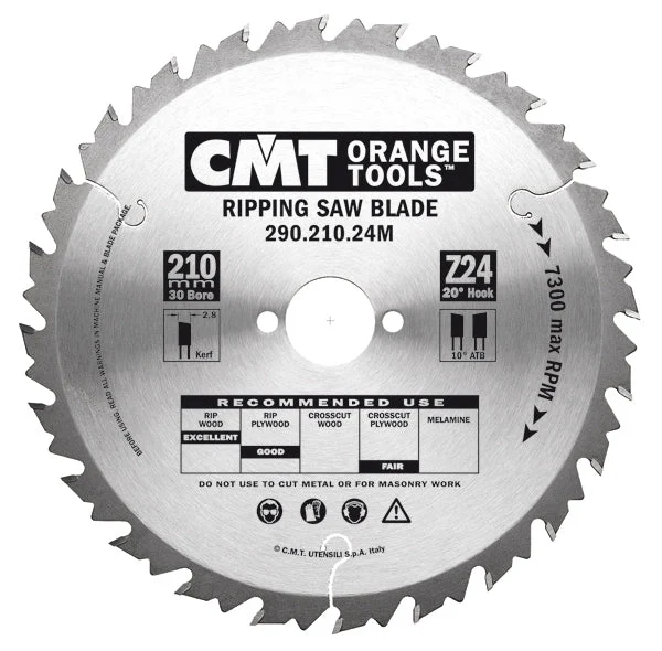 CMT 290.210.24M Ripping Saw Blade for Festool machines, 8-1/4-Inch X 24 Teeth 10" ATB with 30mm Bore