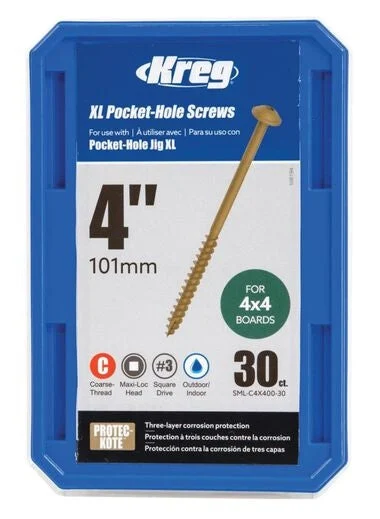 Kreg Sml-C4X400-30 Kreg Hd Protec-Kote Pocket-Hole Screws - 101Mm / 4.00", Coarse-Thread, Maxi-Loc, 30-Count