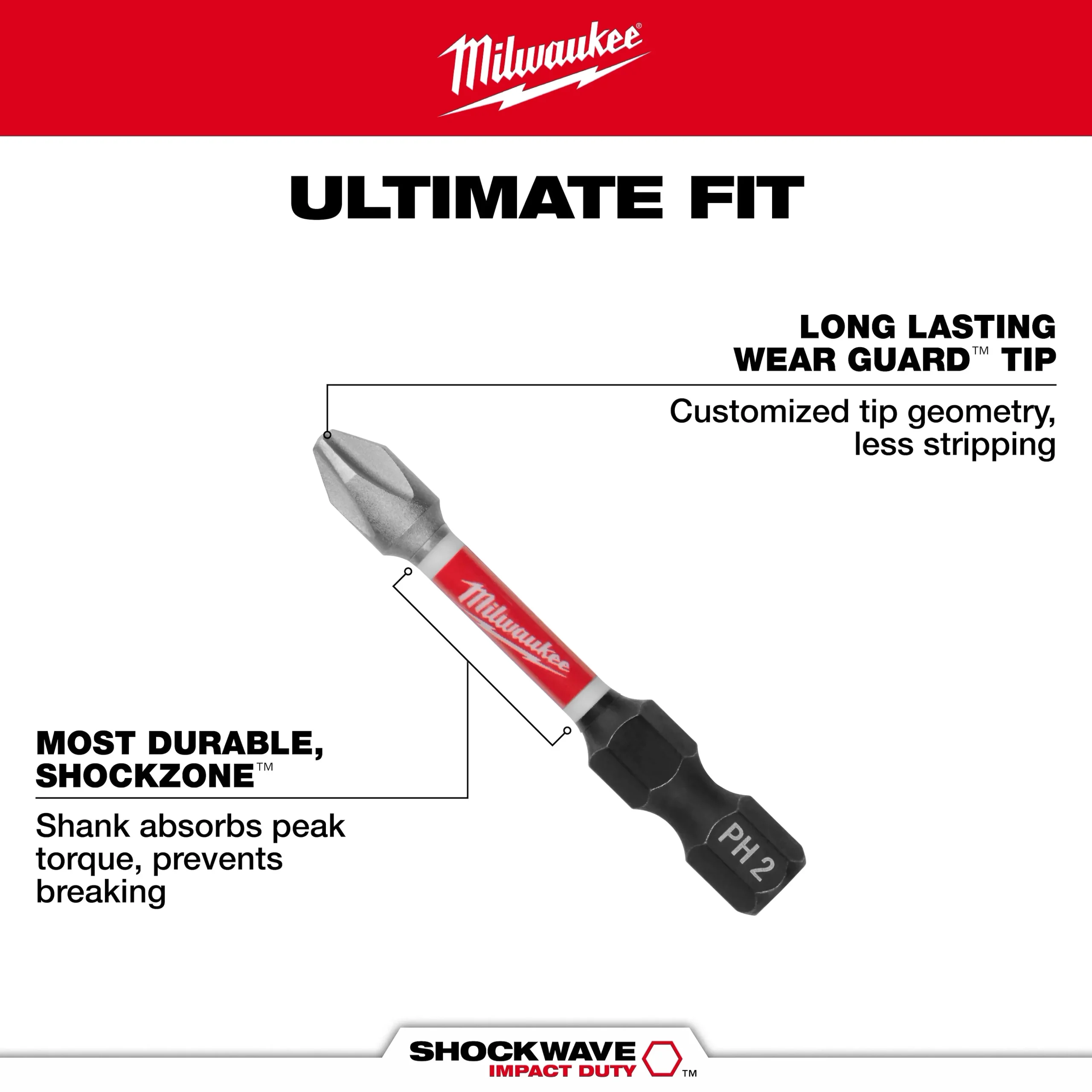 Milwaukee 48-32-4638 SHOCKWAVE 2 in. PH1 Impact Driver Bits 6PK