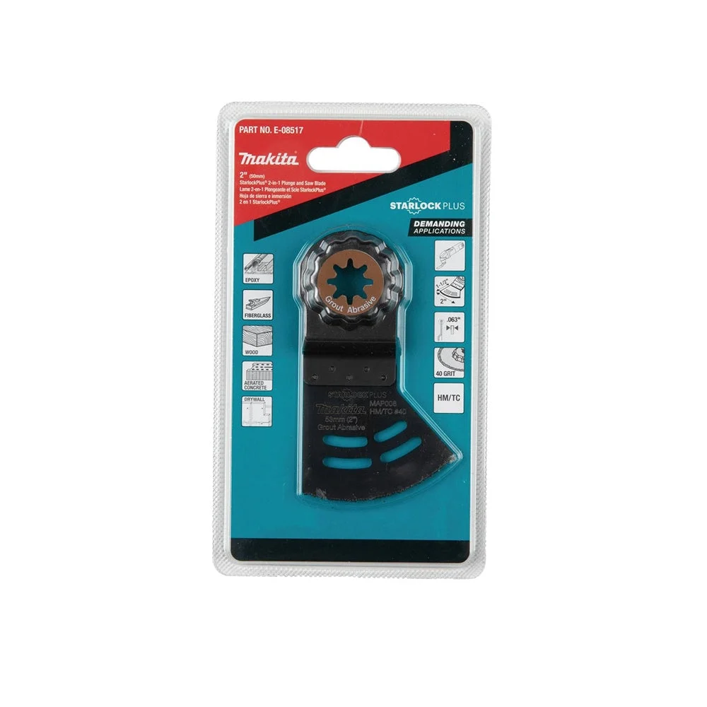 Makita E-08517 StarlockPlus Oscillating Multi-Tool 2-in-1 Plunge & Saw Carbide Coated Rim 40 Grit Grout and Abrasive Blade