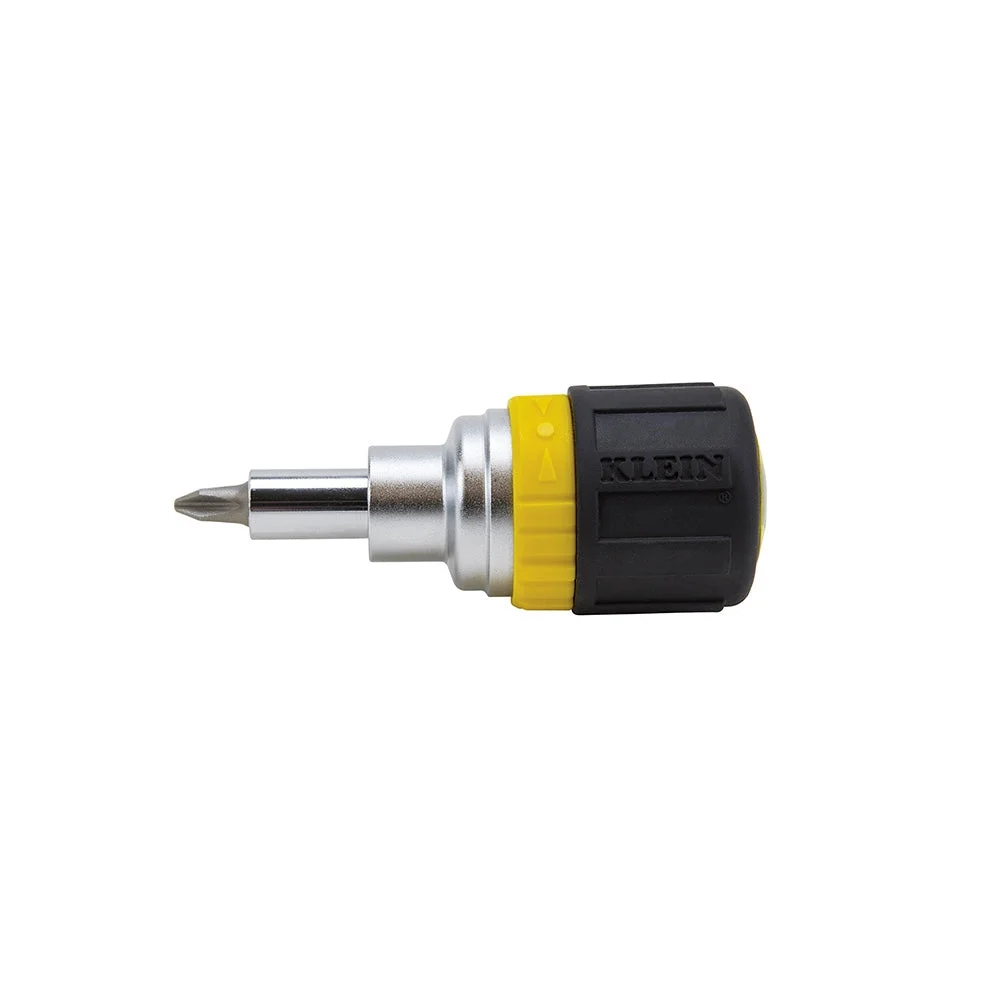 Klein 32594 6-in-1 Ratcheting Stubby Screwdriver with Square Recess