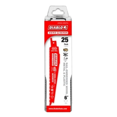 Diablo Tools 6 In. Bi-Metal Recip Blade For Nail-Embedded Wood, Metal, And Plastic (25-Pack)