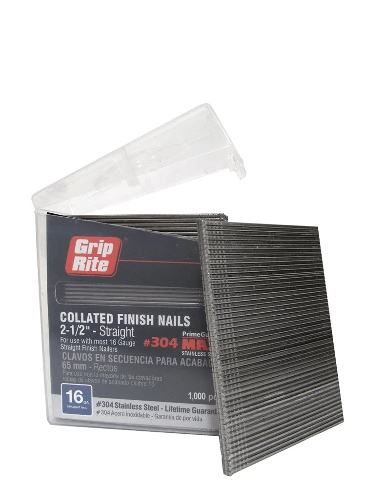 PrimeSource MAXB64874 Stainless Steel 16 gauge Straight Finish Nails 2-1/2" 304SS - 1,000 pc Belt Clip