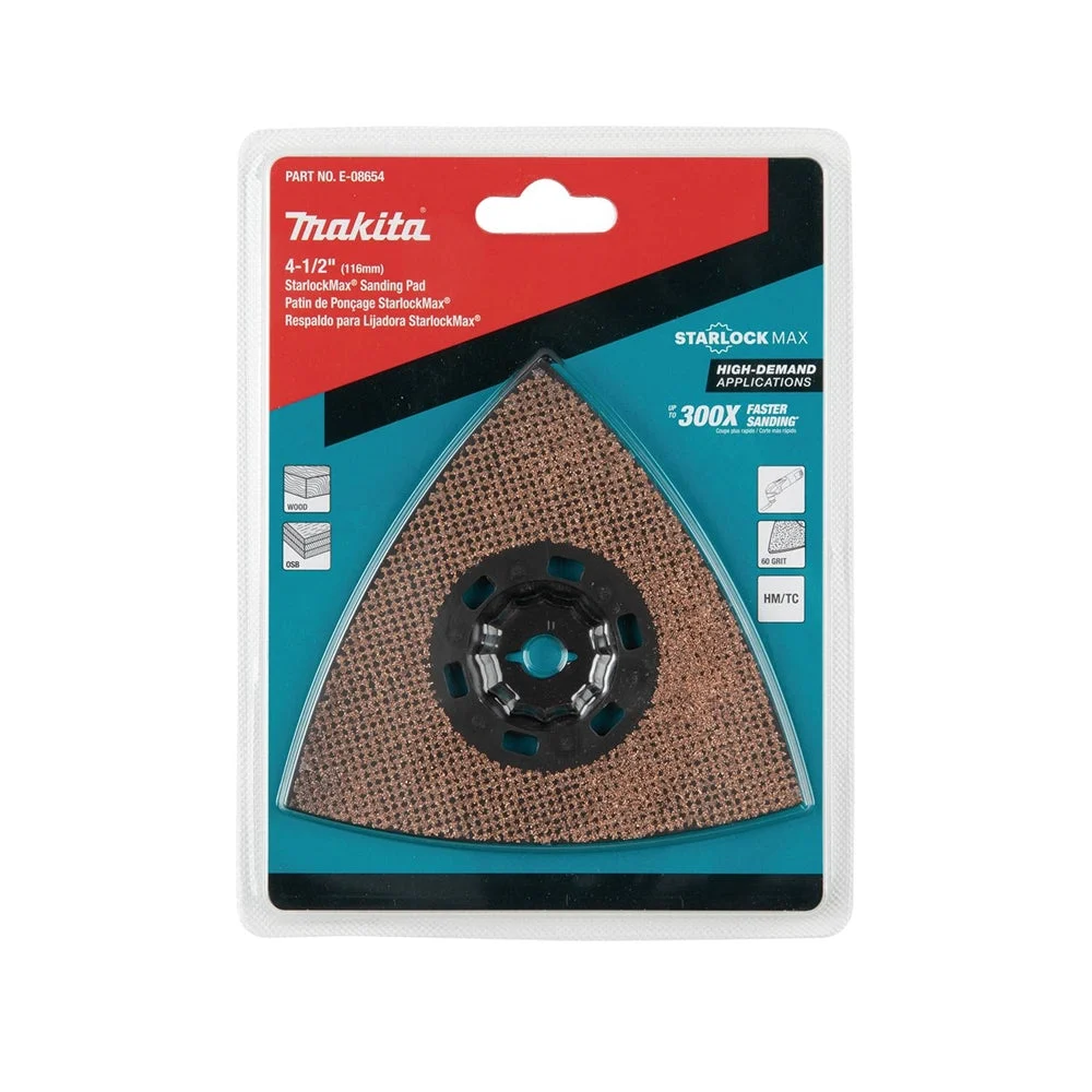 Makita E-08654 StarlockMax Oscillating Multi-Tool 4-1/2in. Tungsten Carbide 60 Grit Delta Triangle Sanding Pad