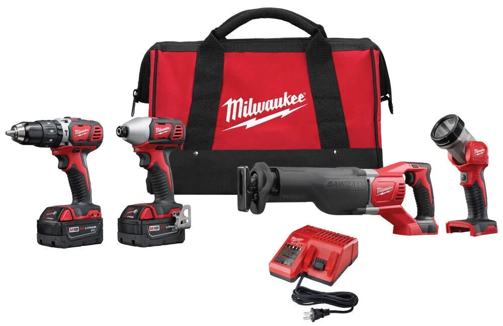 Milwaukee 2696-24 M18 COMBO CMPT HMR DR/SWZL/1/4 HEX IMP DR/LGT/CHGR KIT
