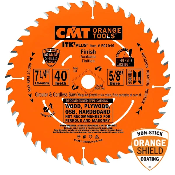 CMT P08040 ITK Plus Finish Saw Blade, 8-8-1/4 x 40 Teeth, 10Á ATB+Shear with 5/8-Inch bore