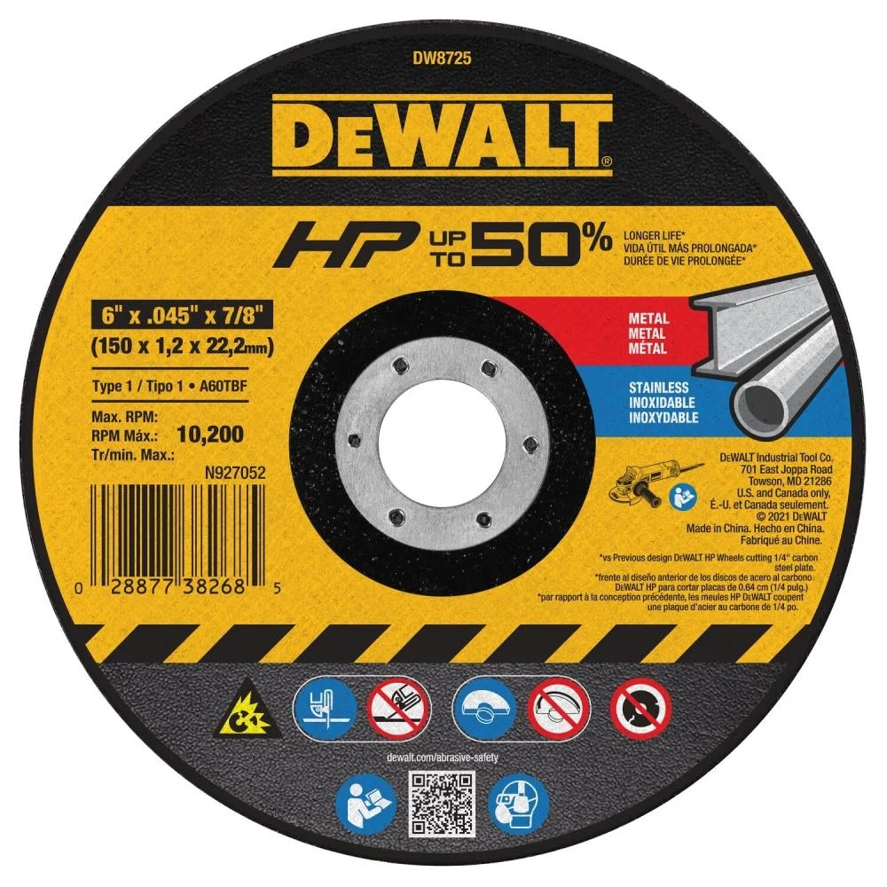 Dewalt Dw8725H 6 In. Diameter Hp Cutting Wheel 10Pk