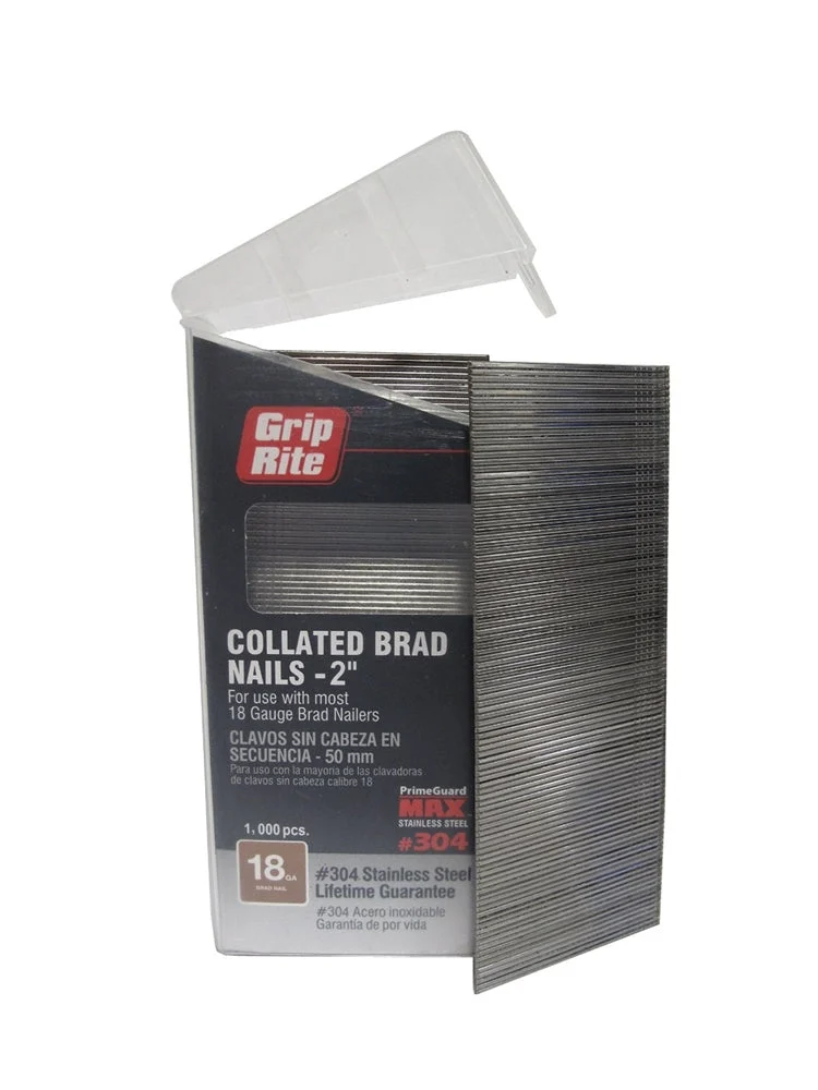 PrimeSource MAXB64878 Stainless Steel 1 gauge Straight Brad Nails 2" 304SS - 1,000 pc Belt Clip
