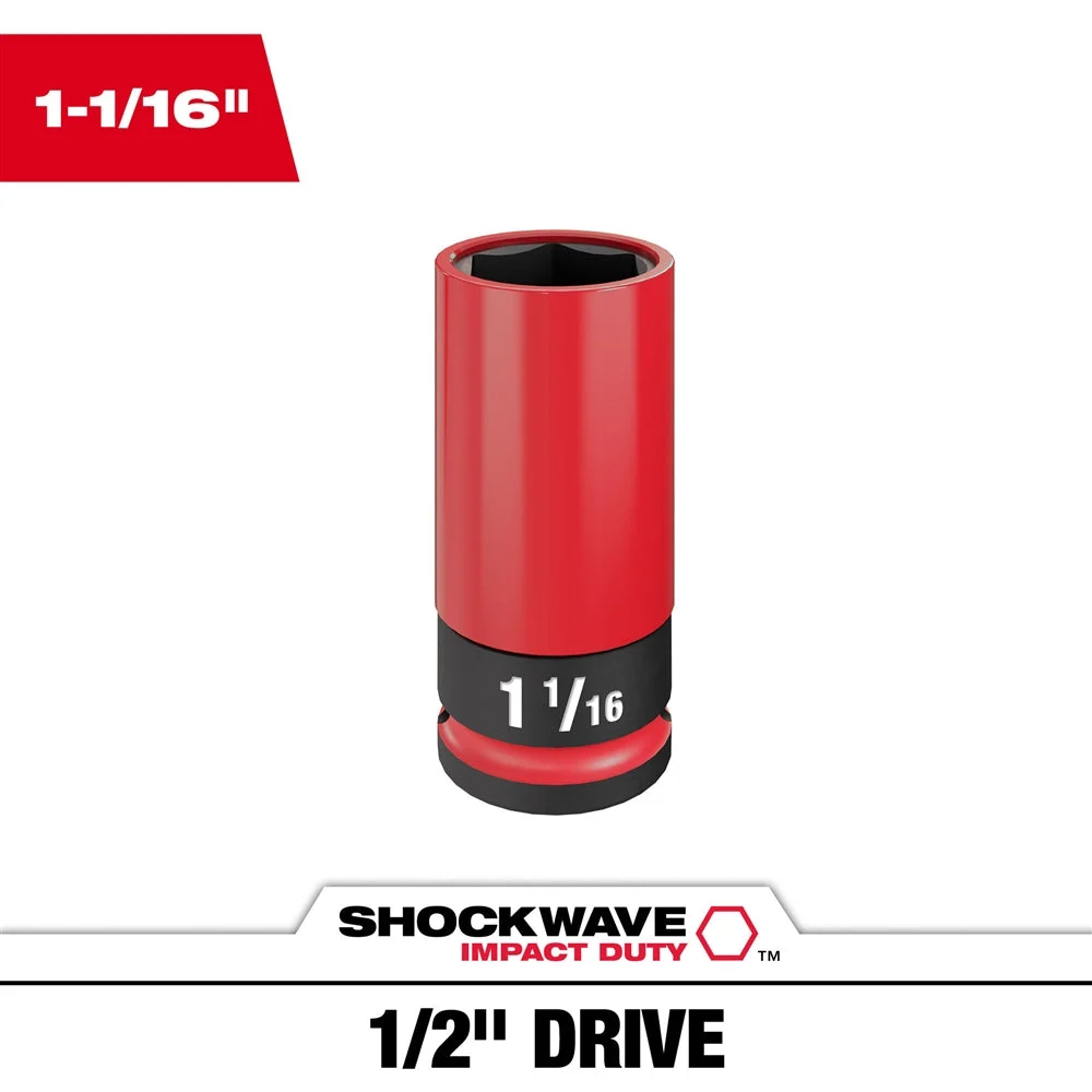 Milwaukee 49-66-7815 SHOCKWAVE Impact Duty 1/2 Drive 1-1/16" SAE Lug Nut Wheel Socket