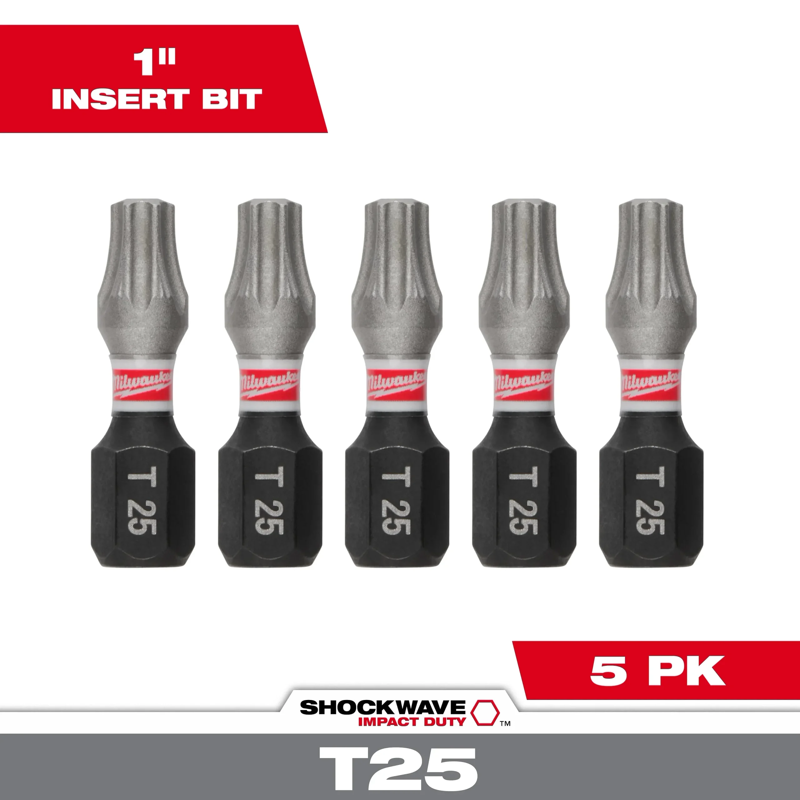 Milwaukee 48-32-4636 SHOCKWAVE 1 in. T25 Impact Driver Bits 5PK 3 Pack