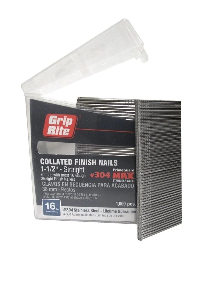 PrimeSource MAXB64872 Stainless Steel 16 gauge Straight Finish Nails 1-1/2" 304SS - 1,000 pc Belt Clip
