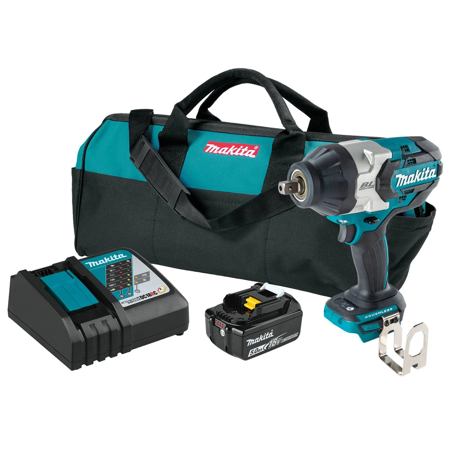 Makita XWT19T 18V LXT Brushless Cordless 3-Speed 1/2" Sq. Drive Impact Wrench Kit w/ Detent Anvil (5.0Ah)
