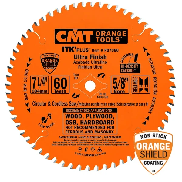 CMT P07060 ITK Plus Ultra Finish Saw Blade, 7-1/4 x 60 Teeth, 10ï¿½ ATB+Shear with 5/8-Inch bore